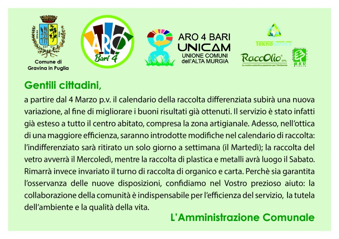AVVISO AI CITTADINI DAL 4 MARZO 2019 PER IL COMUNE DI GRAVINA IN PUGLIA (BA) AVVISO AI CITTADINI DAL 4 MARZO 2019 PER IL COMUNE DI GRAVINA IN PUGLIA (BA