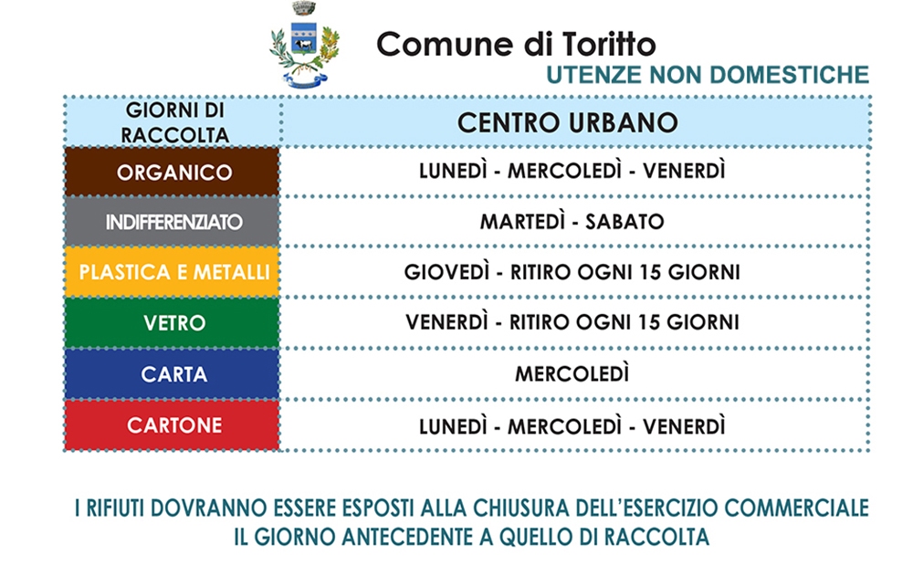 Calendario utenze non domestiche Toritto (BA).