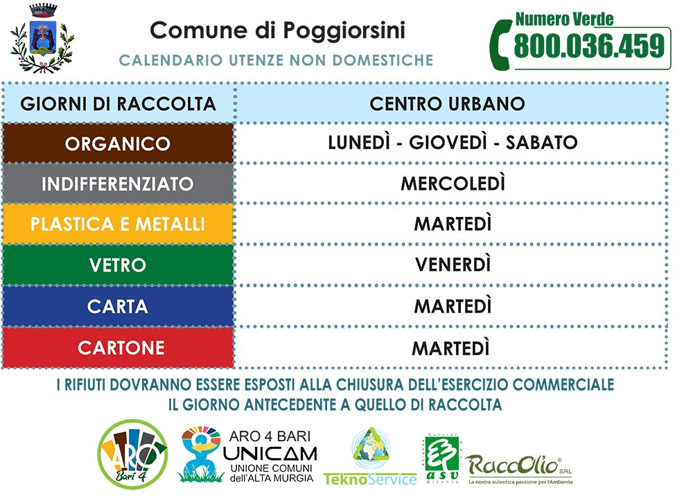 CALENDARIO 2018 /2018 RACCOLTA RIFIUTI COMUNE DI POGGIORSINI UTENZE NON DOMESTICHE